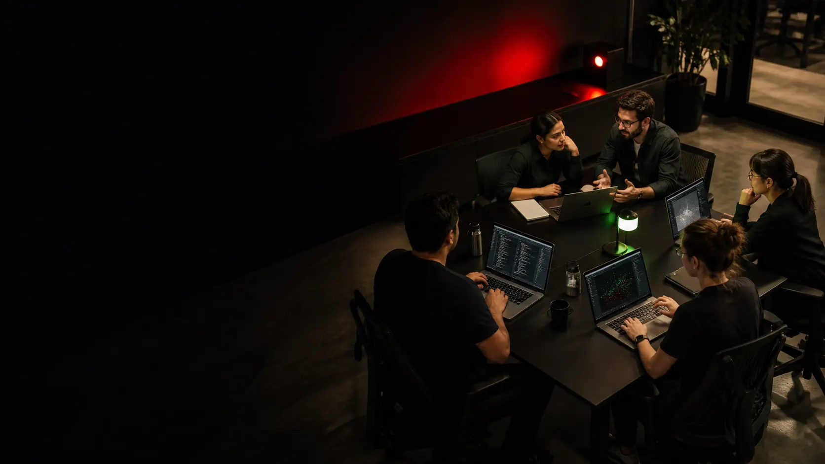 A product engineering team collaborating around a table